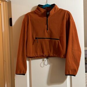 TICTOC WARM LONG SLEEVE 1/2 ZIPPER JACKET. RUST W BLACK TRIM SZ: S LONG SLEEVES